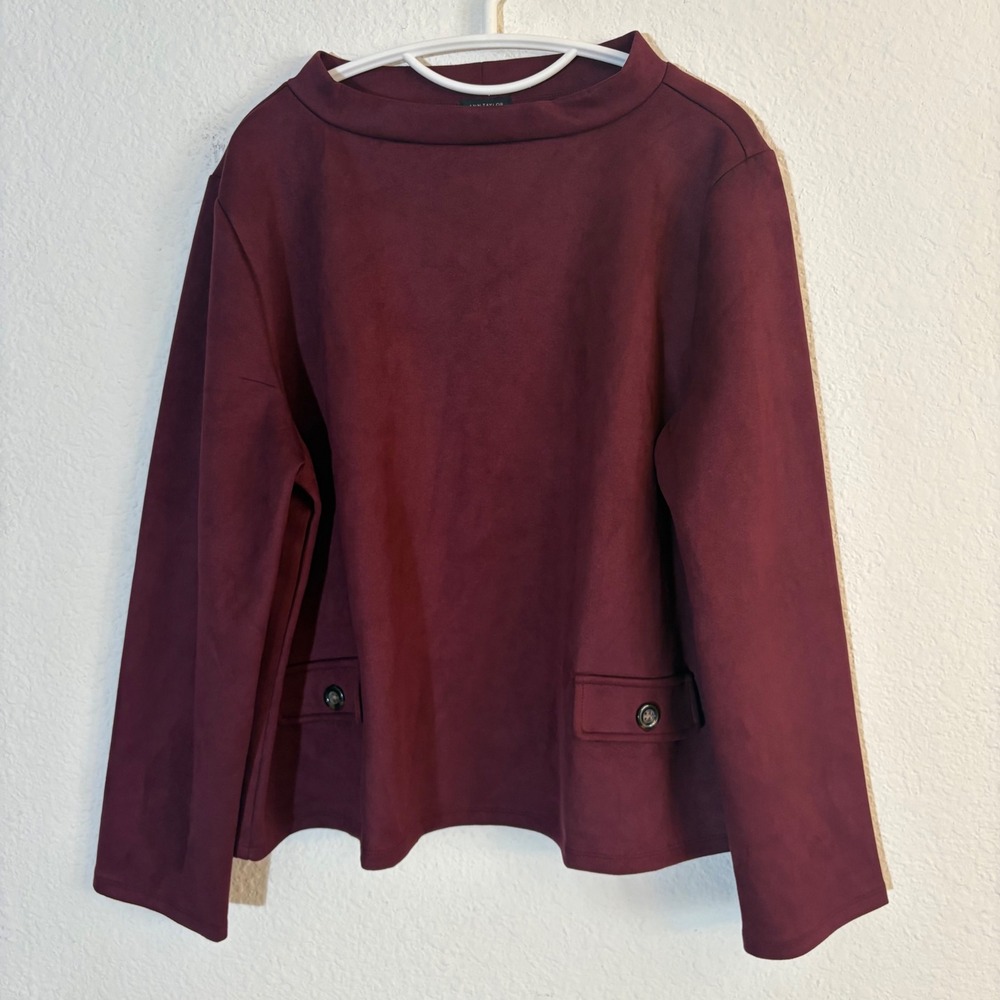 Ann Taylor Faux Suede Funnel Neck Top Womens XL Burgundy NWT